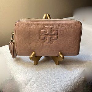 Tory Burch Wallet   Continental Leather Color Blush 3 Sided Zip With Tassel